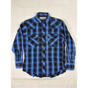 Wrangler Flannel Shirt Mens Medium Blue Premium Performance Pearlsnap Western